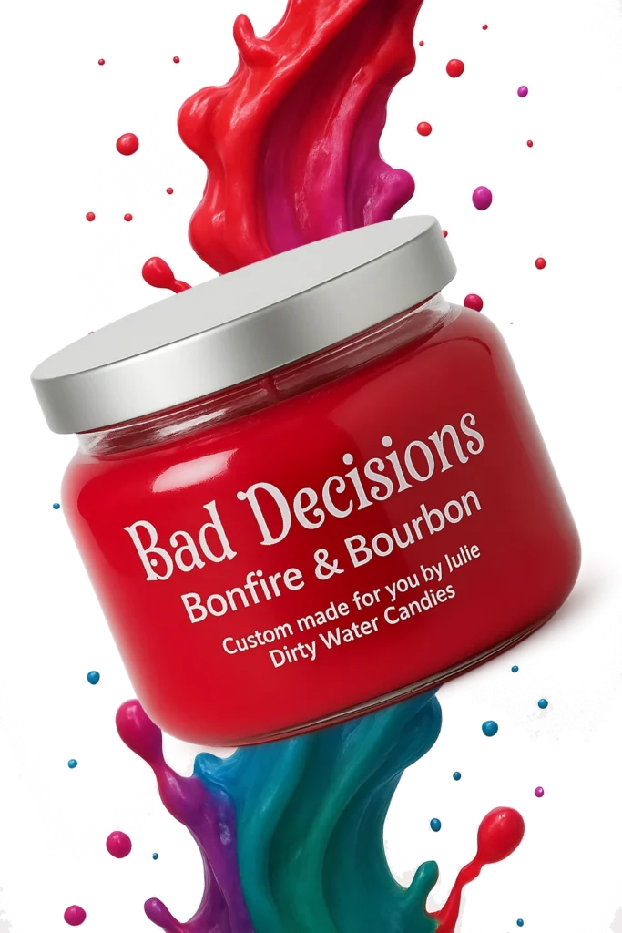 candle on top of multi-colored wax