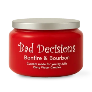 Candle jar for Bad Decisions - red color