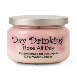 Candle jar Day Drinking, pink and white swirl color