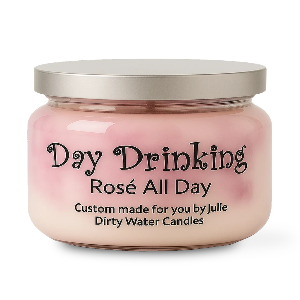 Candle jar Day Drinking, pink and white swirl color