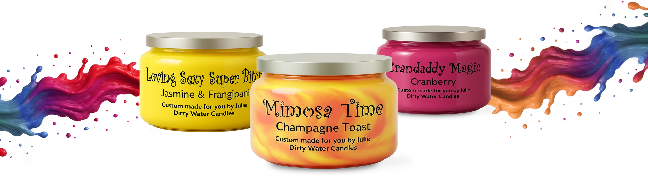 4 candles with a colorful wax splash background